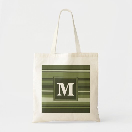Monogram olijfgroene strepen tote bag (Voorkant)