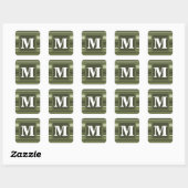 Monogram olijfgroene strepen vierkante sticker (Vel)