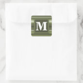 Monogram olijfgroene strepen vierkante sticker (Tas)