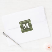 Monogram olijfgroene strepen vierkante sticker (Envelop)
