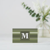 Monogram olijfgroene strepen visitekaartje (Staand voorkant)