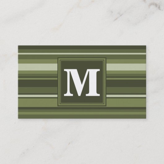 Monogram olijfgroene strepen visitekaartje (Voorkant)