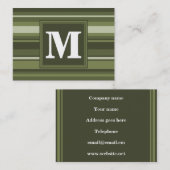 Monogram olijfgroene strepen visitekaartje (Voorkant / Achterkant)