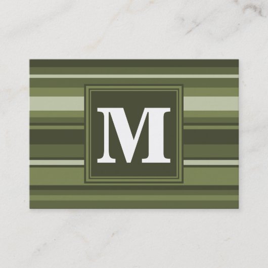 Monogram olijfgroene strepen visitekaartje (Voorkant)