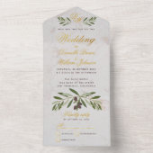 Monogram Olijftak Trouw Elegant Nepgoud All In One Uitnodiging (Binnen)