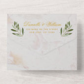 Monogram Olijftak Trouw Elegant Nepgoud All In One Uitnodiging (Achterkant)