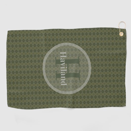 Monogram Olive Golfhanddoek met naam en Initiaal (Horizontaal)