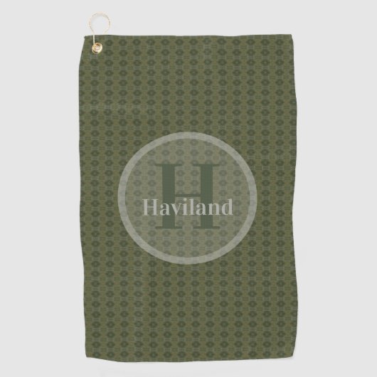 Monogram Olive Golfhanddoek met naam en Initiaal (Voorkant)