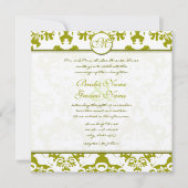 Monogram Olive Limoen Damask Wedding Invitation Kaart (Voorkant)
