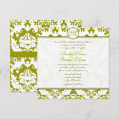 Monogram Olive Limoen Damask Wedding Invitation Kaart (Voorkant / Achterkant)