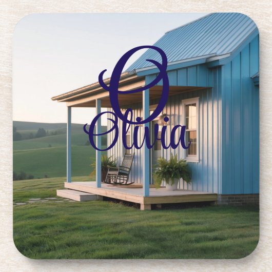 Monogram Olivia Blue House Onderzetter Set (Voorkant)