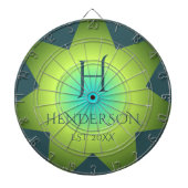 Monogram ombre blauw cyaan blauwgroen groen kleurr dartbord (Voorkant)