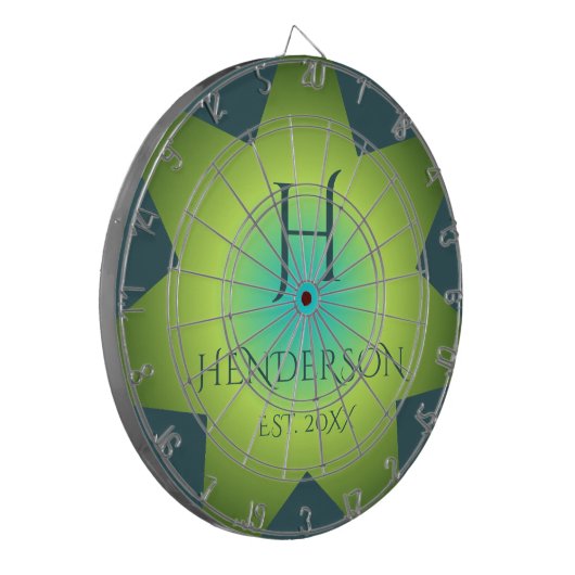 Monogram ombre blauw cyaan blauwgroen groen kleurr dartbord (Voorkant Links)
