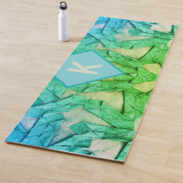 Monogram ombre blauw cyaan groen nautisch abstract yogamat