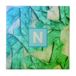 Monogram ombre cyaan blauwgroen groen nautisch abs tegeltje