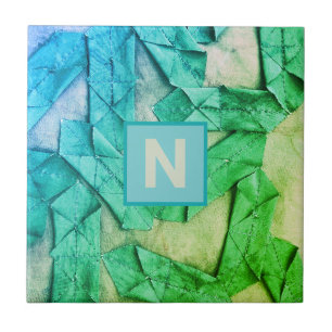 Monogram ombre cyaan blauwgroen groen nautisch abs tegeltje