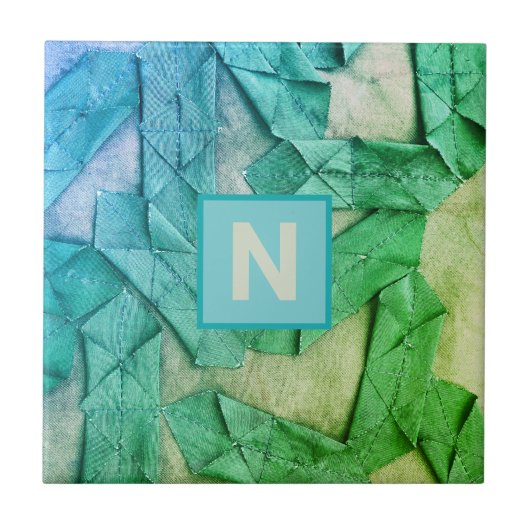 Monogram ombre cyaan blauwgroen groen nautisch abs tegeltje (Voorkant)