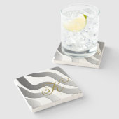 Monogram ombre goudgrijze witte lijn abstract stenen onderzetter (Zijkant)