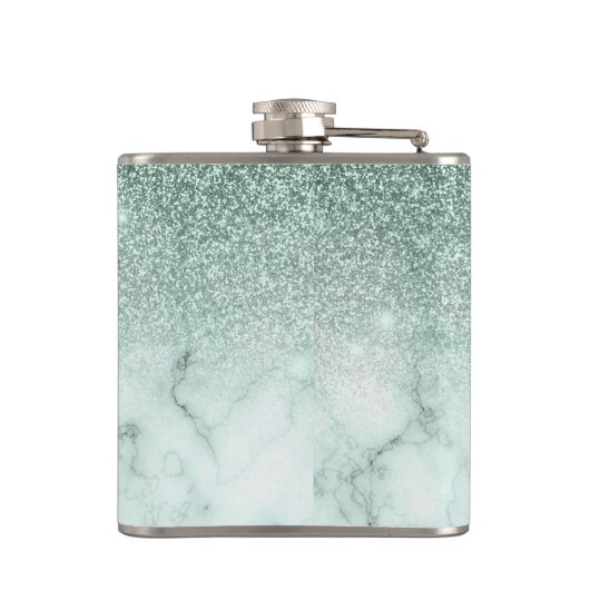 Monogram Ombre Mint Green Marble Glitter Heupfles (Achterkant)