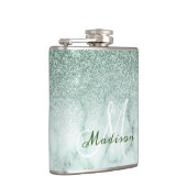 Monogram Ombre Mintgroene Marmer Glitter Heupfles (Rechts)