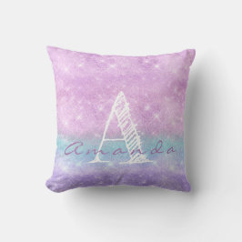Monogram Ombre Name Lavender Blu Pastel Waterverf Kussen