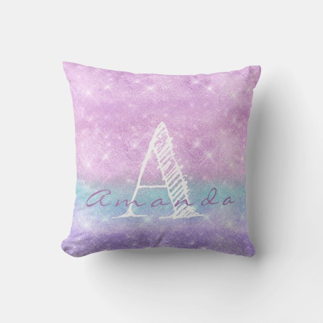 Monogram Ombre Name Lavender Blu Pastel Waterverf Kussen (Voorkant)
