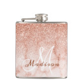 Monogram Ombre Roze Goud Marmer Glitters Heupfles (Voorkant)