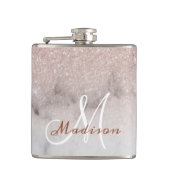 Monogram Ombre Roze Goud Marmer Glitters Heupfles (Voorkant)