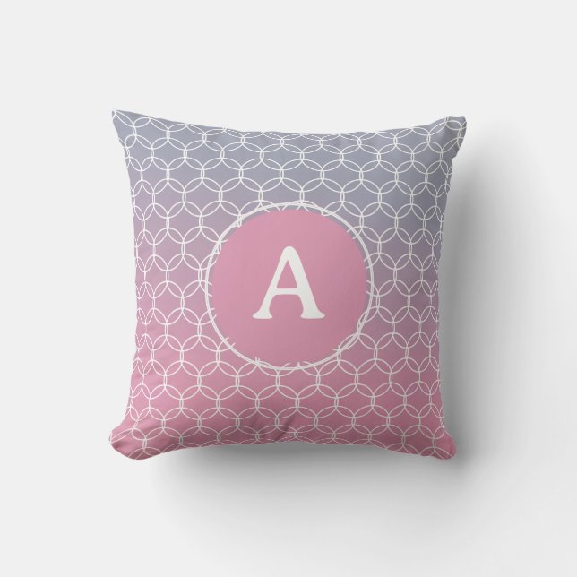 Monogram Ombre Roze Lila Geometrisch Kussen (Voorkant)