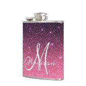 Monogram Ombre Roze Paarse Glitters Geschenk Heupfles (Links)