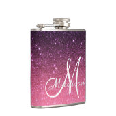 Monogram Ombre Roze Paarse Glitters Geschenk Heupfles (Rechts)