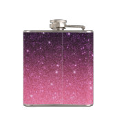 Monogram Ombre Roze Paarse Glitters Geschenk Heupfles (Achterkant)
