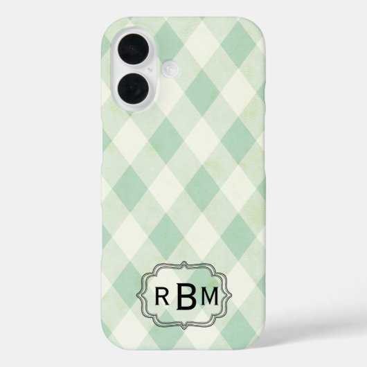 Monogram omhuld op groen en wit Gingham Pattern Case-Mate iPhone Case (Achterkant)