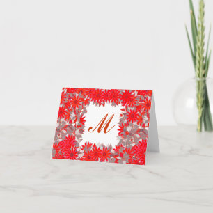 Monogram omlijst met bloemen - rood en grijs notitiekaartje