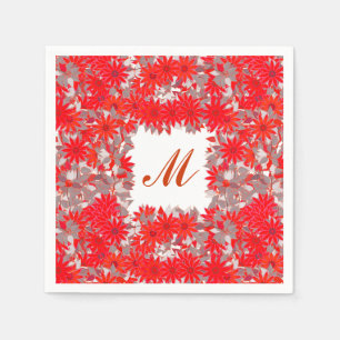 Monogram omlijst met bloemen - rood en grijs servetten