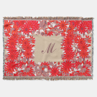 Monogram omlijst met bloemen - rood en taupe deken