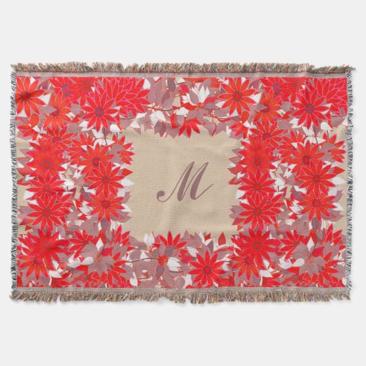 Monogram omlijst met bloemen - rood en taupe deken (Voorkant)