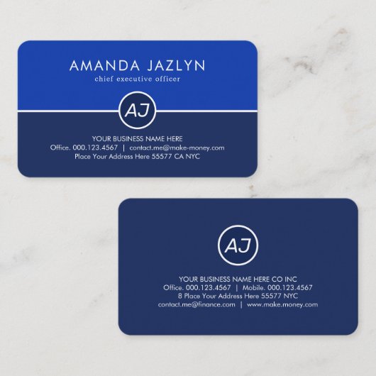 Monogram On Blue Shade Layers Visitekaartje (Voorkant / Achterkant)