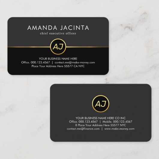 Monogram On Grey Black Layers Visitekaartje (Voorkant / Achterkant)