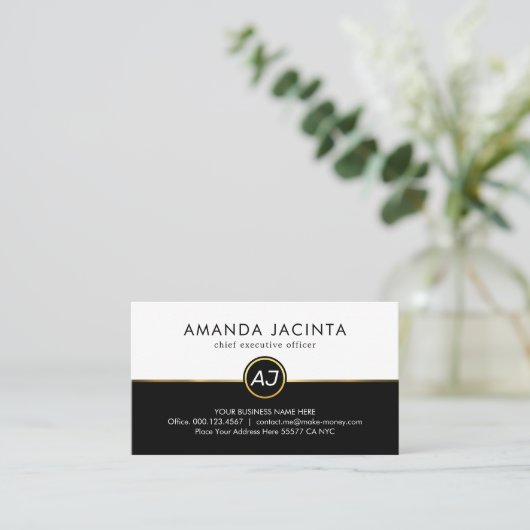 Monogram On White Black Layers Visitekaartje (Staand voorkant)