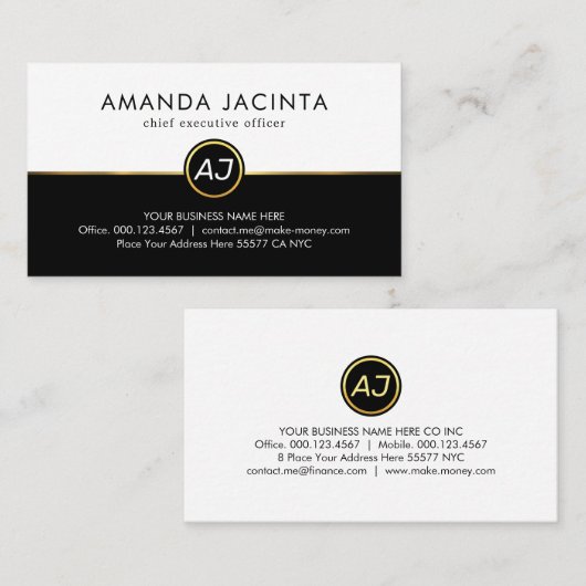 Monogram On White Black Layers Visitekaartje (Voorkant / Achterkant)