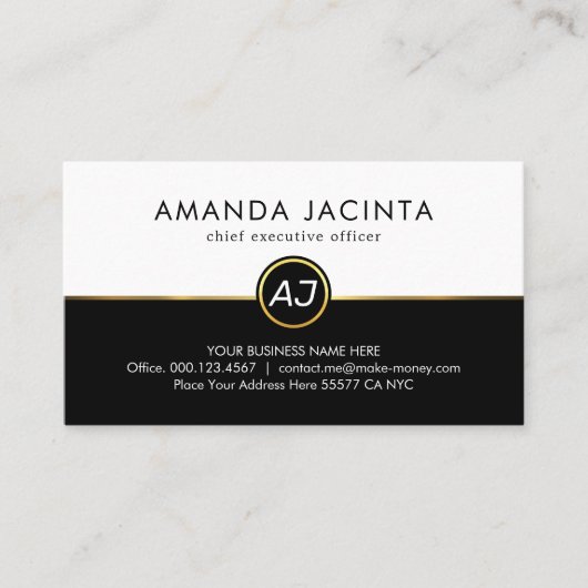 Monogram On White Black Layers Visitekaartje (Voorkant)