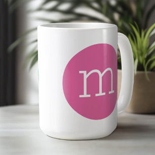 Monogram onderaan Hoesje met Cirkel - Roze en Blau Koffiemok