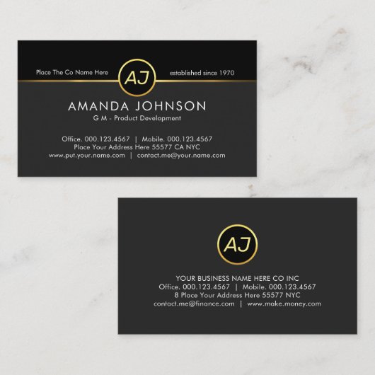 Monogram One Gold Line Black Grey Layer GM Visitekaartje (Voorkant / Achterkant)