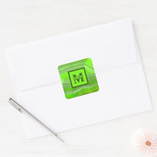 Monogram One Square Block M Name over Vierkante Sticker (Envelop)