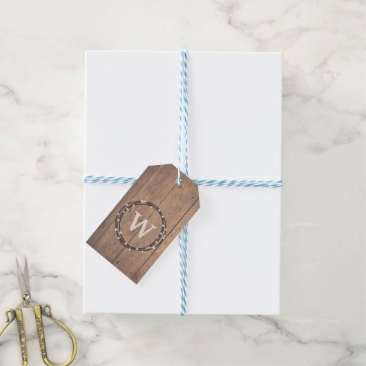 Monogram ontwerp cadeaulabel (Met Touw)