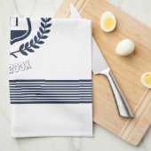 Monogram ontwerp van Navy Blue Wreath en Stripes Theedoek (Quarter Fold)