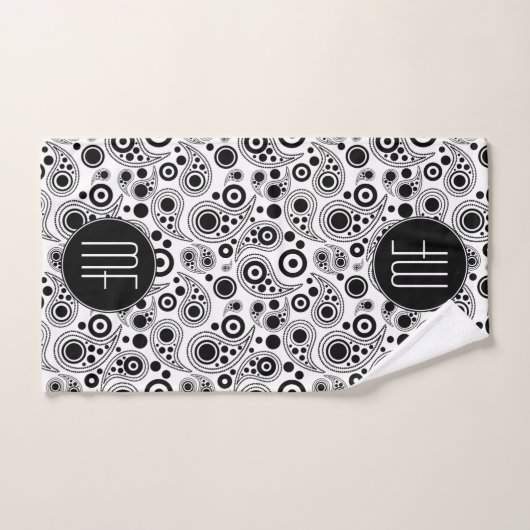 Monogram ontwerp voor zwarte en witte paisley bad handdoek (Handdoek)