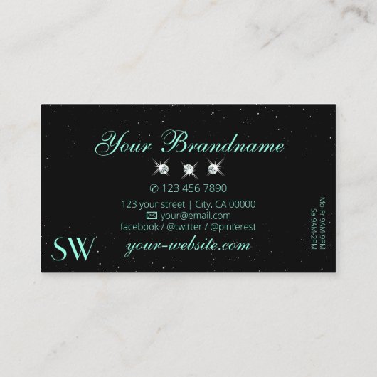 Monogram oogkweek zwarte Blauwgroen mousserende ju Visitekaartje (Achterkant)