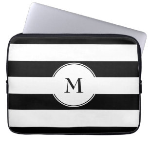 Monogram oogstzwart-wit patroon laptop sleeve